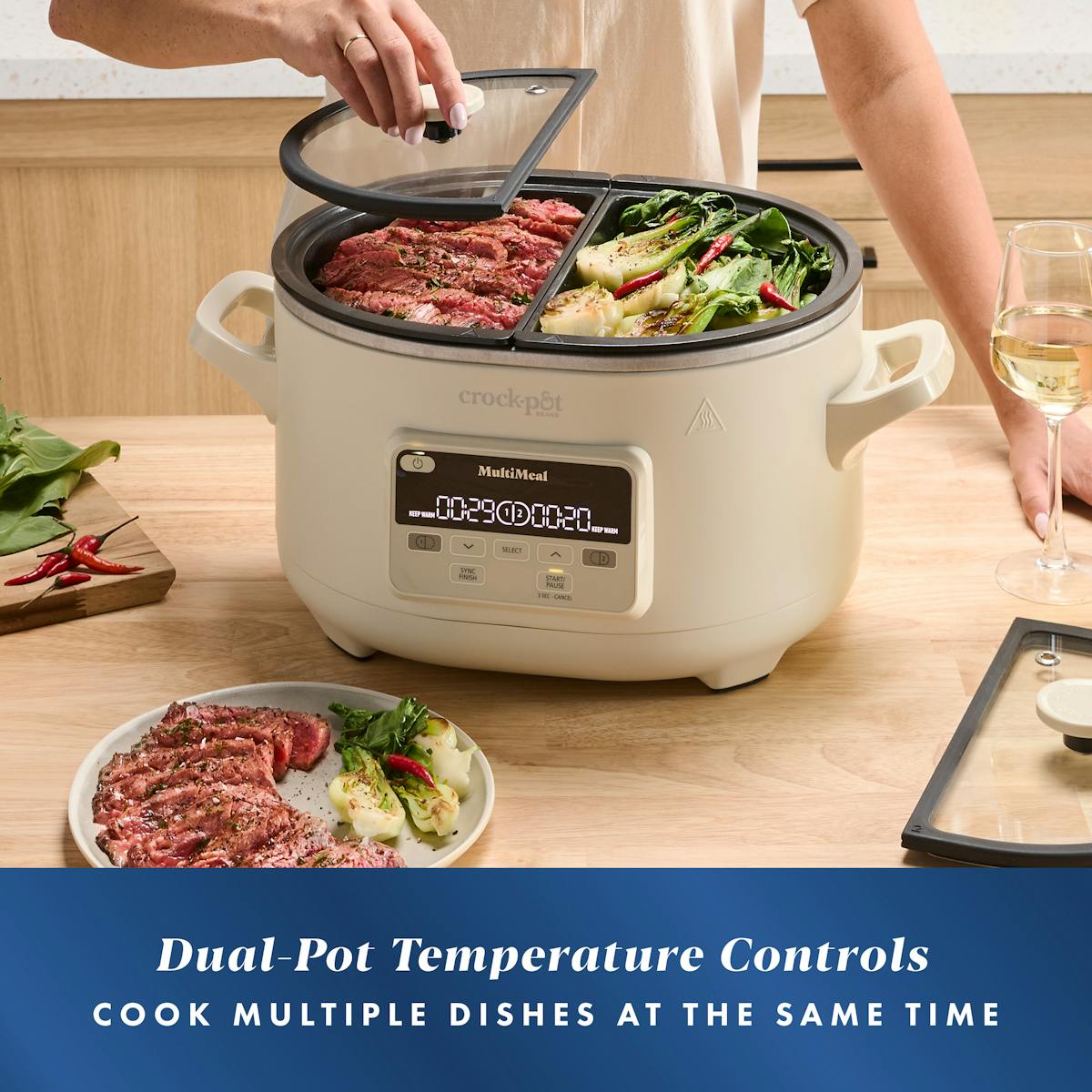 Crock-Pot MultiMeal Multicooker and Programmable Slow Cooker, With Extra 8-Qt. Cooking Pot, Oat Milk — Product Information — Item Information oQ