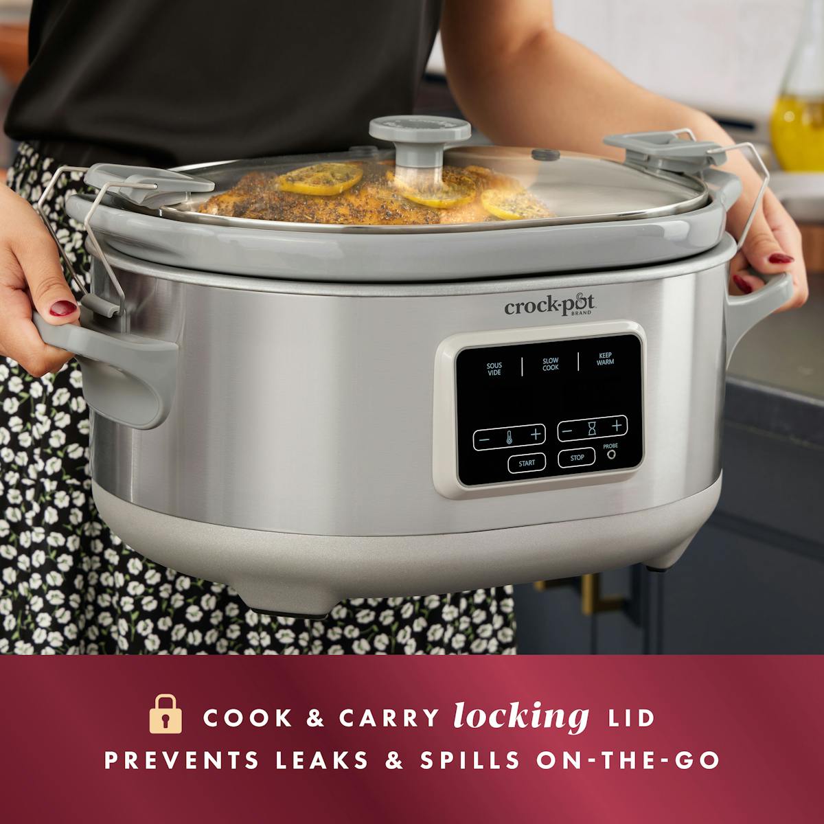 Crock-Pot Programmable 7-Quart Cook & Carry Slow Cooker with Sous Vide, Stainless Steel — Product Details — Details and Specifications 0q